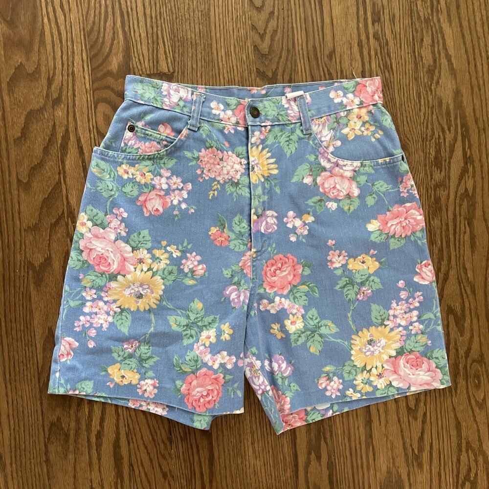 Vivaldi Jeanswear Shorts Floral Lightweight Denim VTG Cotton USA Mom Jeans Sz 10